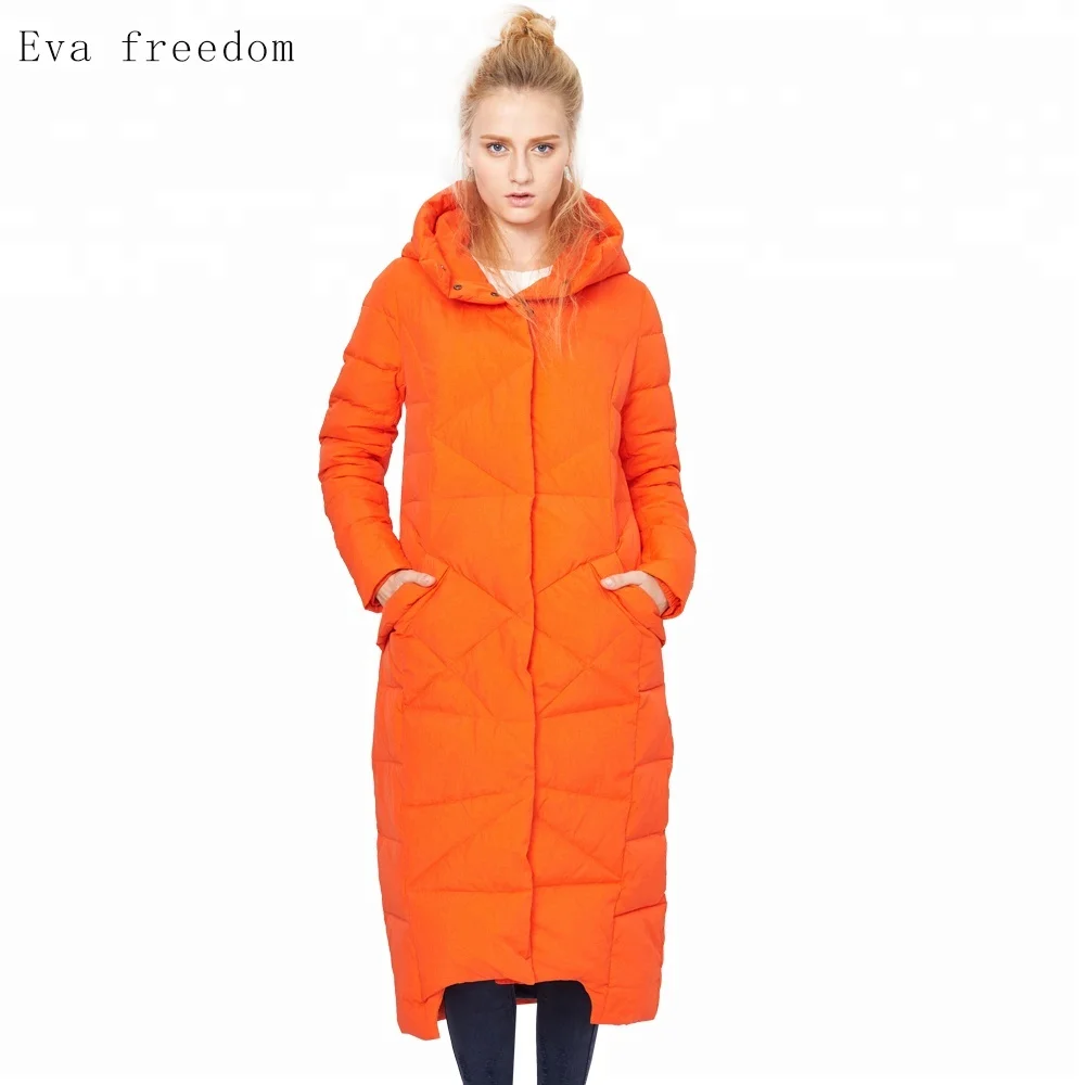 

2018 winter British style zippered long slim jacket women's casual hooded down jacket, Deep blue;orange;camouflage color