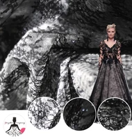 

Royal Evening Dress Black Sequin Mesh Lace Fabric, Luxurious Wedding Dress Floral Bonding Lace Fabric
