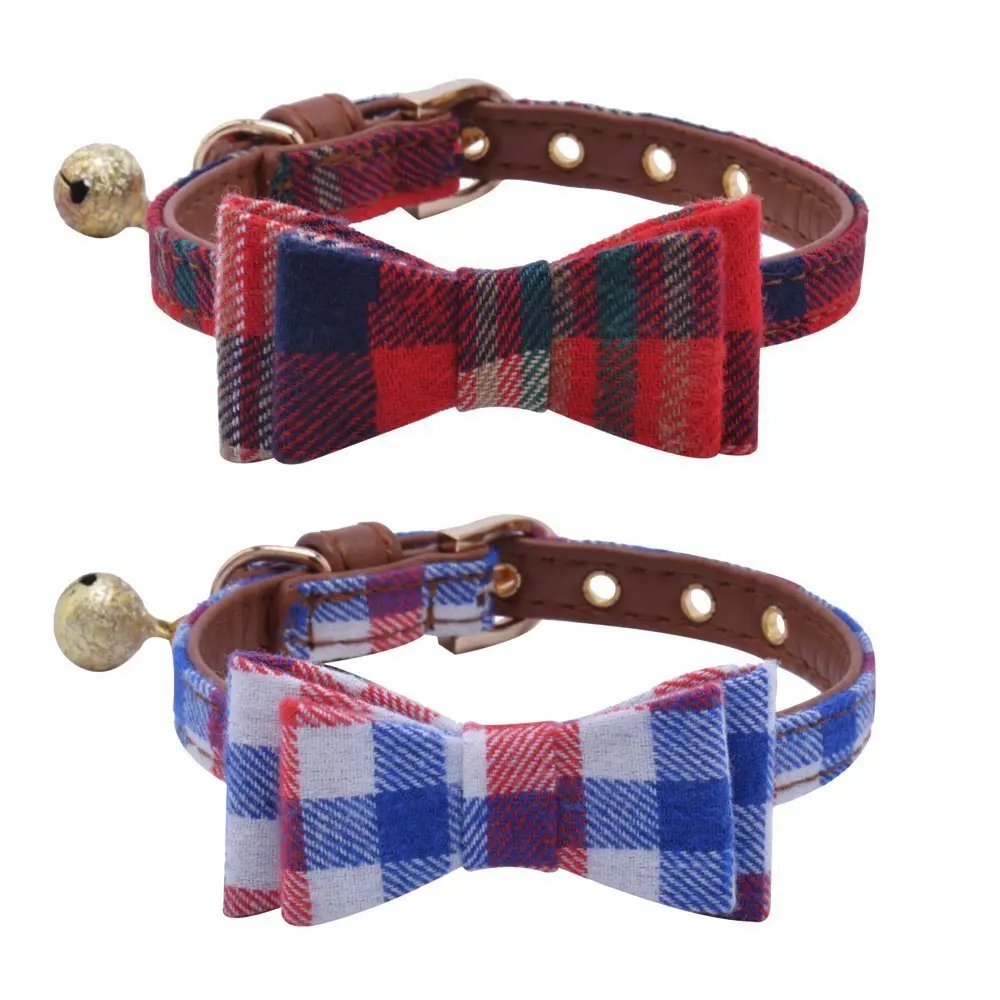 

Wholesale Fashion Pet Dog Bow Tie Leather Puppy with Copper Ring Cat Collars, Red;blue or custom color