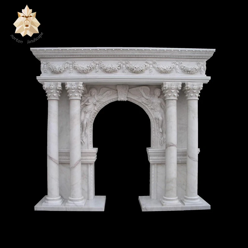 Decorative Column And Roman Statues White Marble Fireplace Mantel