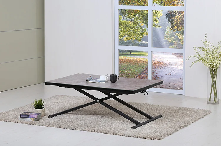 Tempered glass desktop metal base fashion modern adjustablift height lift multifunction coffee table dining table combination