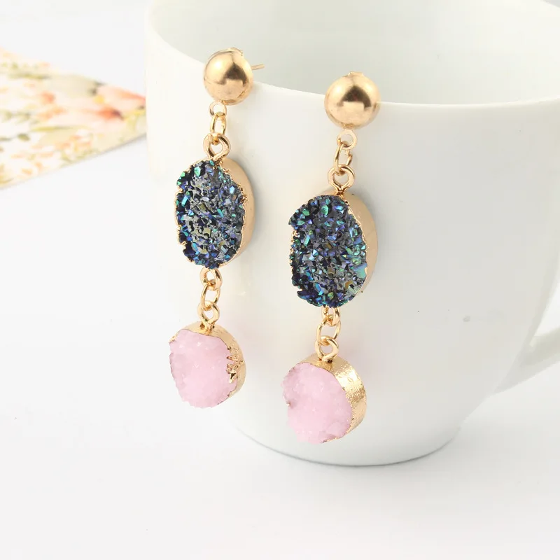 

Druzy resin earrings wedding pink bridal drop earrings