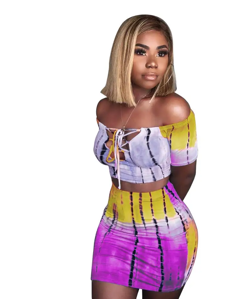 Women's Off Shoulder TWO Piece Dress Crop Top Set SUMMER Printed Bohemia Sundress