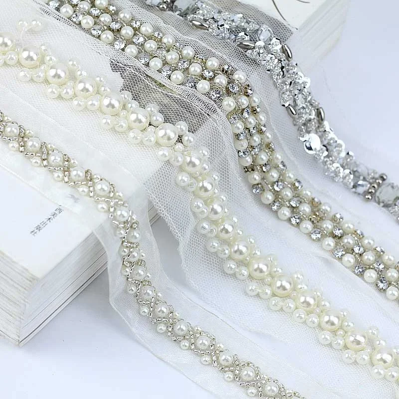 

Wholesales Diamond Mesh Trim Lace Rhinestone Trimming For Clothes, As sample or customized