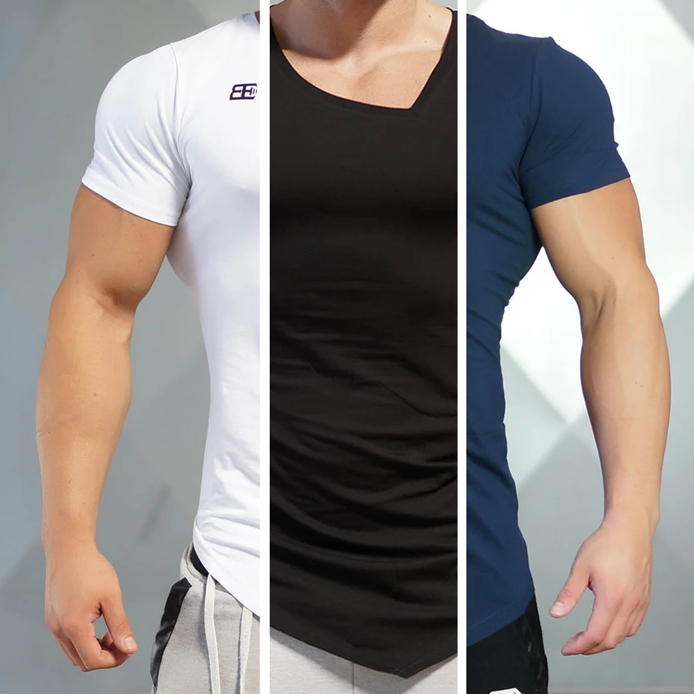 Cotton Spandex Short Sleeve Skin Tight T Shirt Men's V Neck Tee Buy