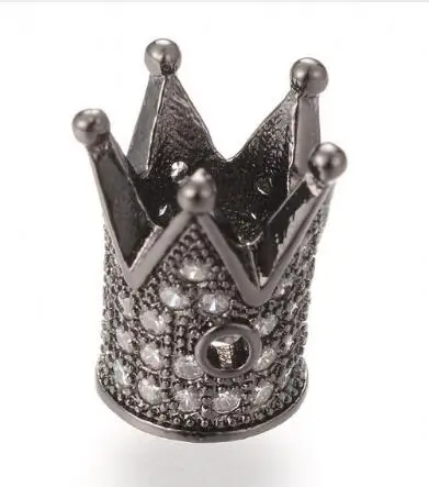 
Zircon large hole engraved micro pave accessories crown shape bead spacers brass pave bead beads for jewelry making 