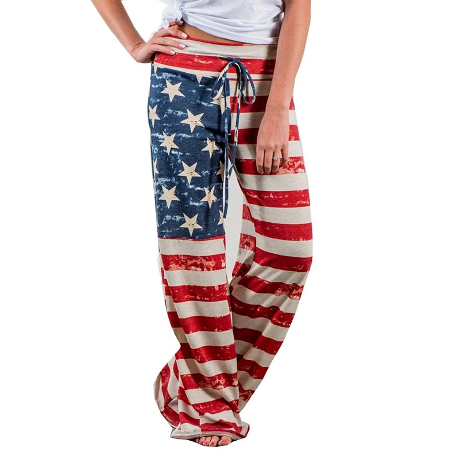 Women High Waisted Leggings for Sport Gym Independence Day American Flag Eagle
