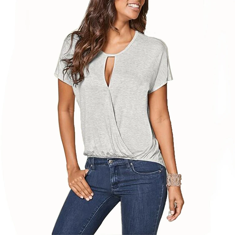 

High Quality Short Sleeve Round Collar Custom Bamboo Women T Shirt, As shown women t shirt