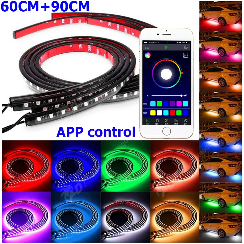 4pcs Rgb Led Under Car Glow Underbody System Neon Lights Kit With App