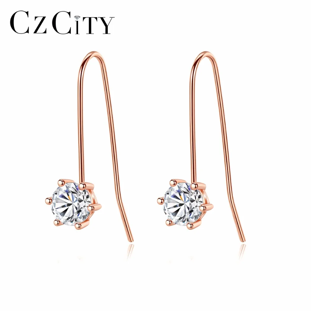 

CZCITY New Fashion Charm Rose Gold Color Hook 925 Silver Stud Earring Mounting Clear Fancy CZ Crystal Earrings For Women