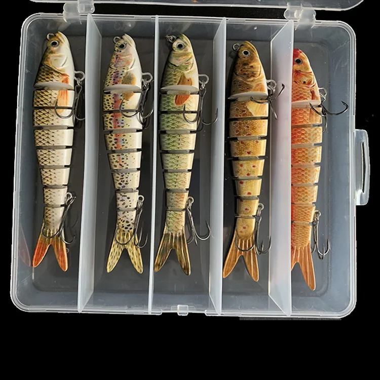 

In stock 5 Pack -set Multi Pack Fishing Lure Kit 14cm 247g 8 Segment Lure With 4# Size Treble Hook, 3 color for option