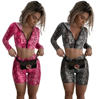 

2019 hot selling JC3076 summer snake skin 2 piece shorts and top set outfit for women