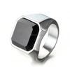 Vintage Personalized Jewelry Mens Black Onyx Agate Stone Ring Stainless Steel Signet Ring