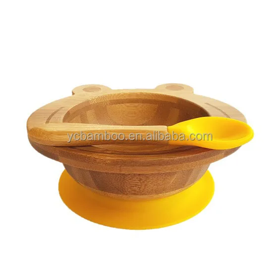 

custom design frog shape kids bamboo wooden suction bowl