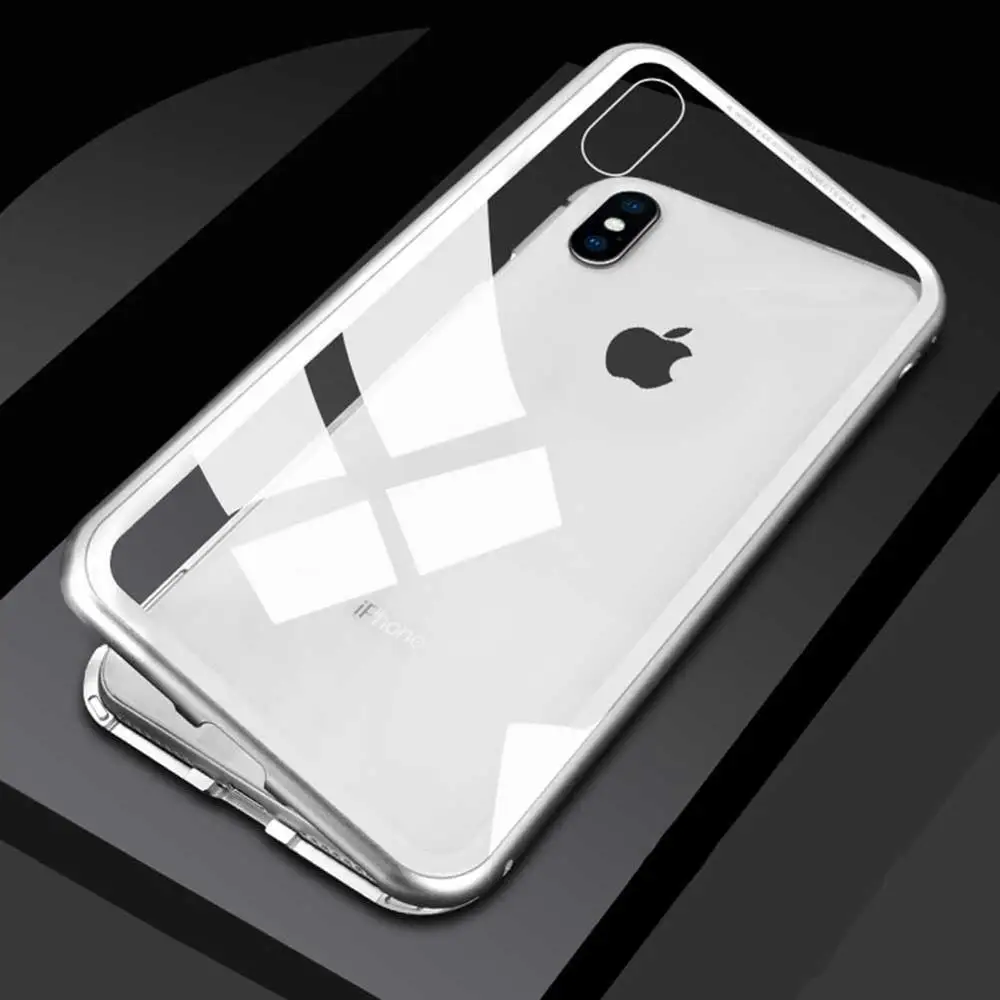 

360 degree full cover adsorption Luxury Metal Tempered glass magnetic phone cases for iphone 8/8+ cell phone case cover, 6 colors