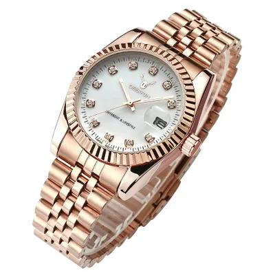 

3876 DEERFUN Gold Watch women Rotatable Bezel Sapphire Glass Stainless steel Band Waterproof Quartz WristWatch, 6 different colors as picture