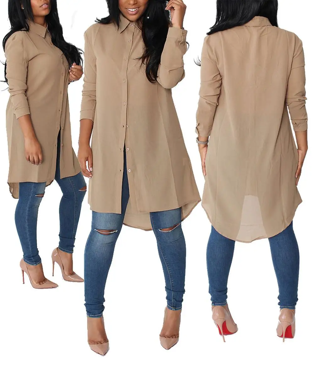 

Women Plus Size Army Green Khaki Long Sleeve Chiffon Blouse Tops boyfriend Casual Button Cardigan Chiffon Blouse Shirt Pullover