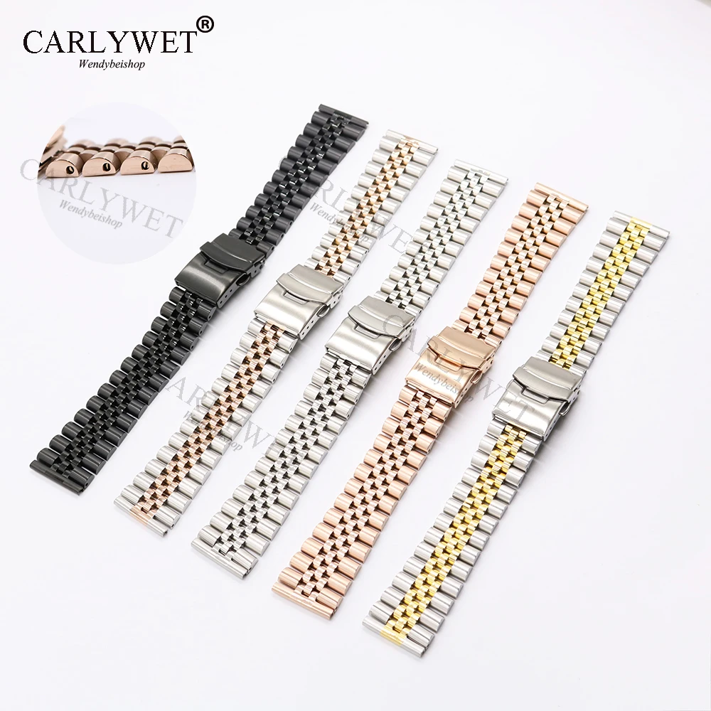 

CARLYWET 22mm Two Tone Rose Gold Straight End Solid Screw Links Replacement Watch Band Strap Jubilee Bracelet Double Push Clasp, Black/gold/rose gold/silver/two tone gold/two tone rose gold