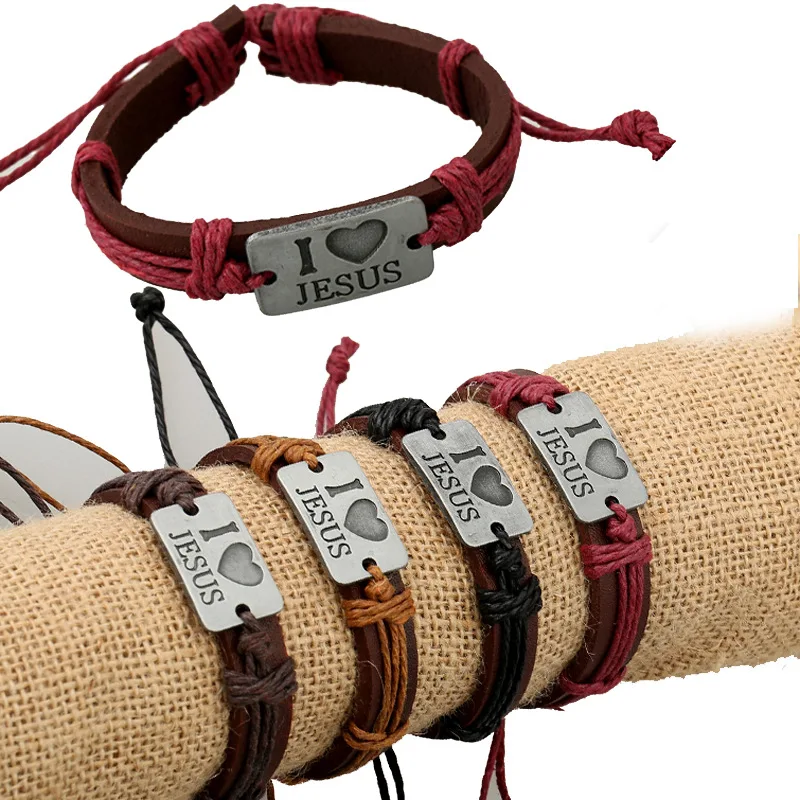 

Alloy metal leather bracelet I love jesus bracelet, As pictures shows