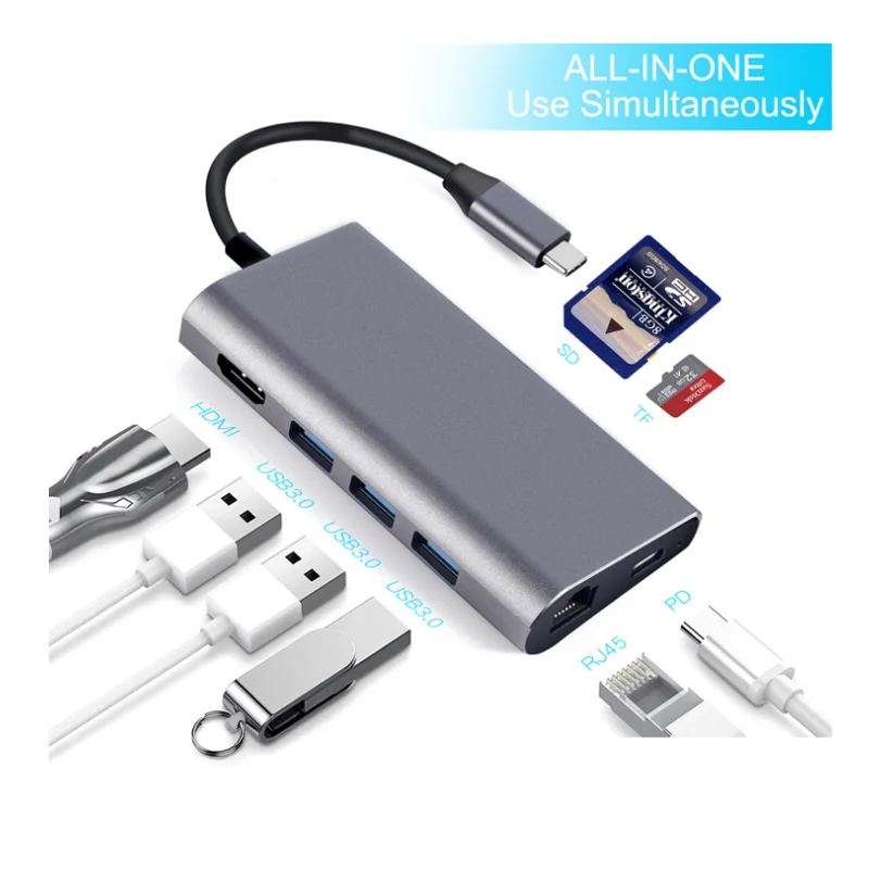 2018 newest 8 in 1 type c to usb hub