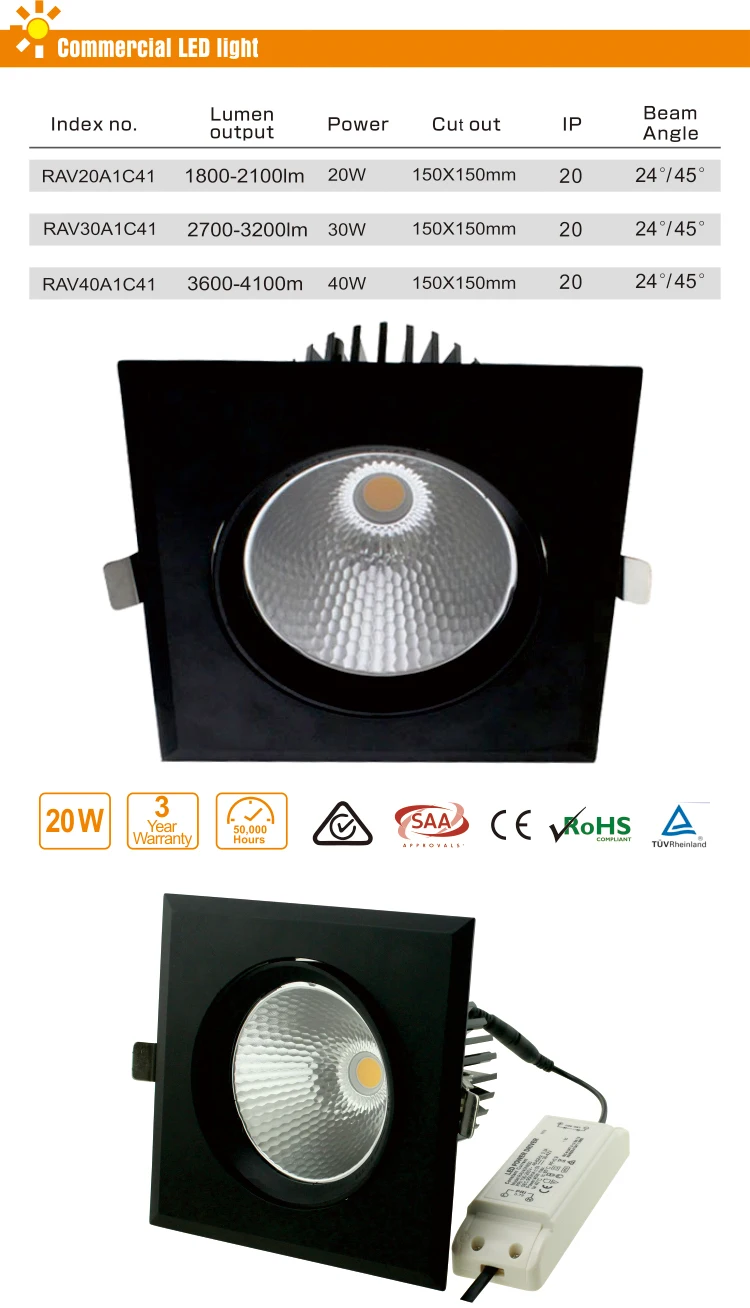 Good Quality Rohs Recessed Grille Led Downlight Cob
