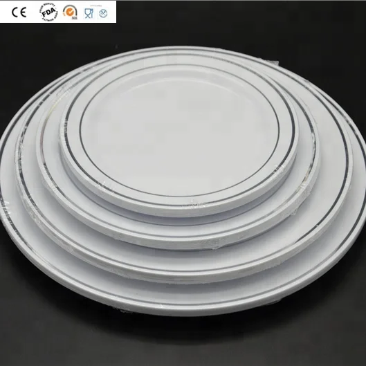 

Plastic Disposable Dinner Plate with Silver Rim