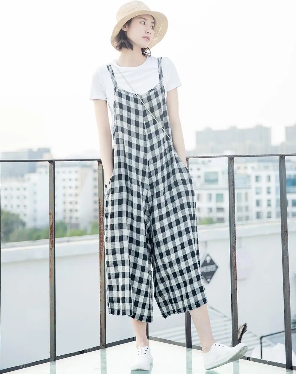 checked dungarees womens
