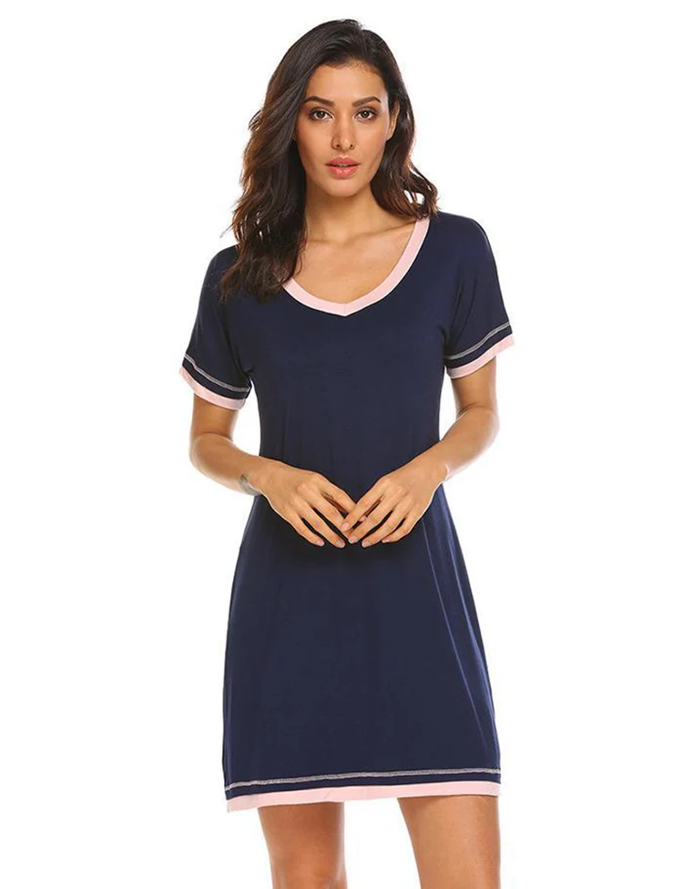 Summer Short Sleeve Womens Nightshirt 100 Cotton Plain Nightgown - Buy ...