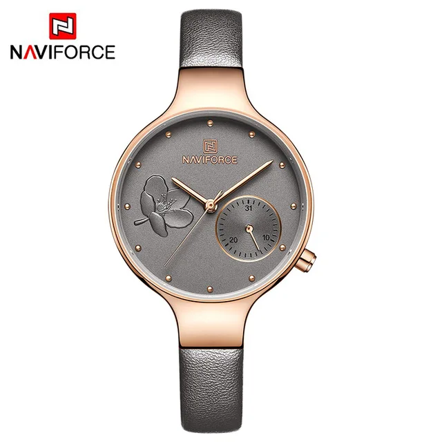 New NAVIFORCE 5001 Women Watches Top Brand Luxury Ladies Quartz Watch Female Genuine Leather Thin Wrist Watch