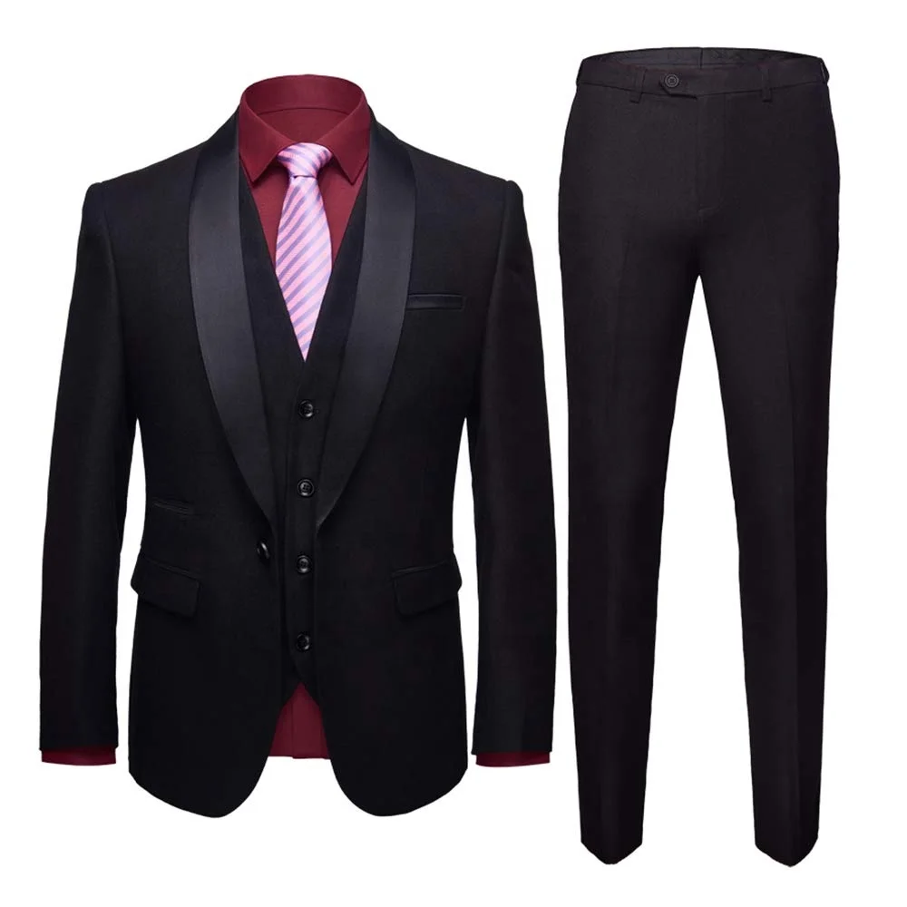 

Men's Shawl Lapel 3-Pieces Suit Slim Fit One Button Dress Suit Blazer Jacket Pants Tux Vest