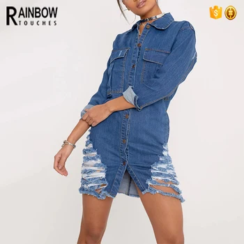 frayed denim shirt dress