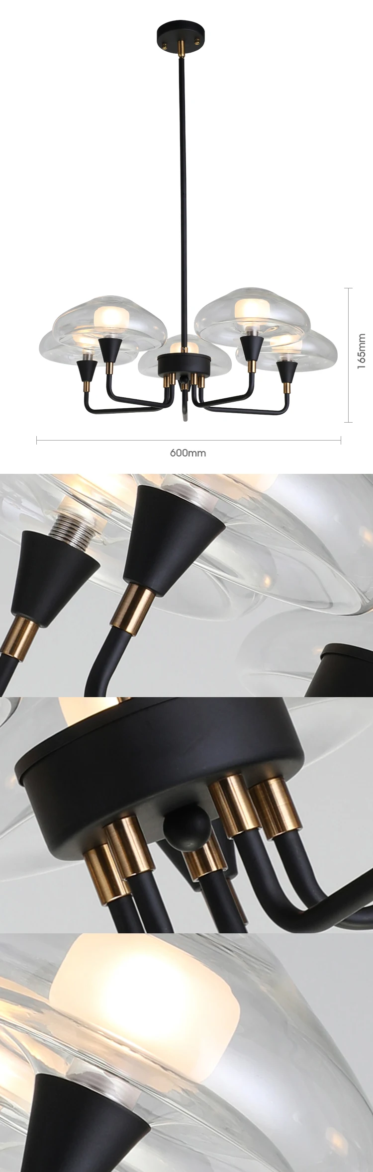 mushroom chandelier lights 5 lights art iron +glass matt black modern pendant light