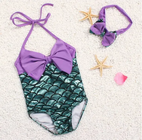 

girl swimwear one piece fish scales Printing Children girls swimsuit kid/children swimming Suit
