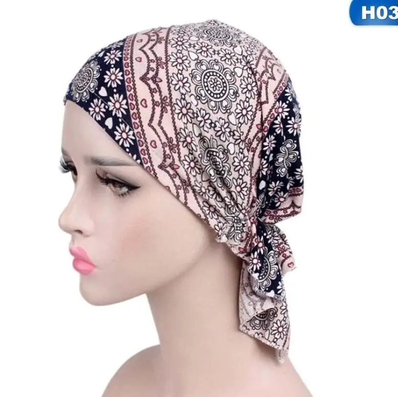 AMOYER De La Mujer del Turbante Sombrero Musulmán Chemo Turbante Bufandas Pre-Atado Cap Bandana Headwear para El Cáncer 