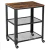 VASAGLE Industrial Wood Accent Furniture Serving Trolley Cart 3-Tier Kitchen Utility Cart on Wheels with Storage for Living Room