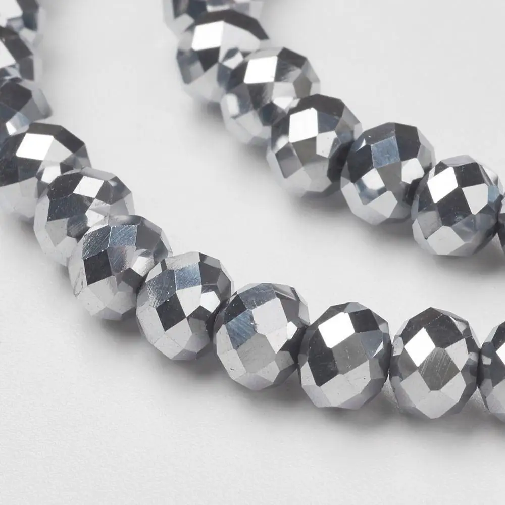 

PandaHall 6mm Electroplate Silver Faceted Crystal Glass Rondelle Beads