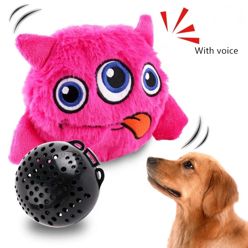 

2019 new innovation christmas Interactive pet plush toy rolling ball for puppy dog with sound, Pink green