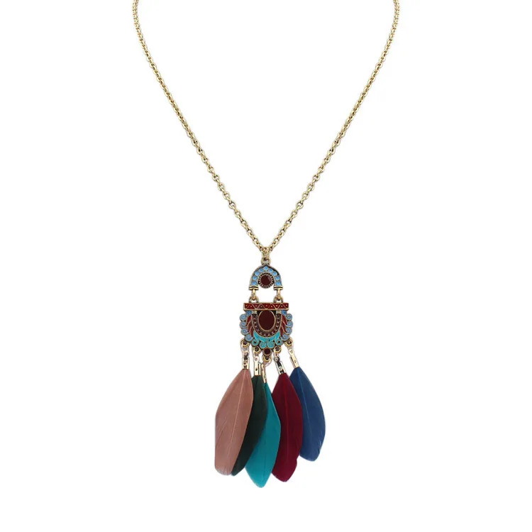 

2017 new women's sweater necklace vintage tassel necklace fashion feathers long necklace