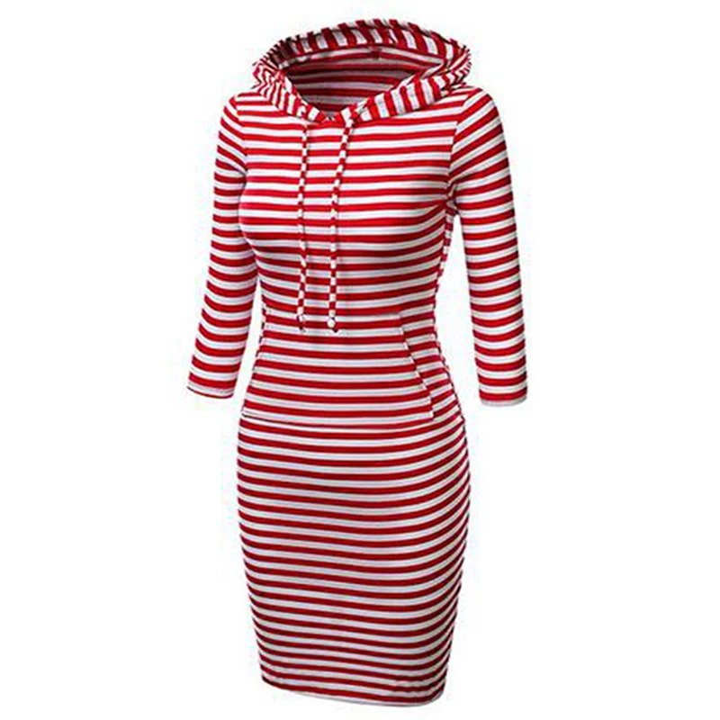 Women Stripes 3/4 Sleeves T-shirt Knee Length Dress Girls Summer Dress.jpg