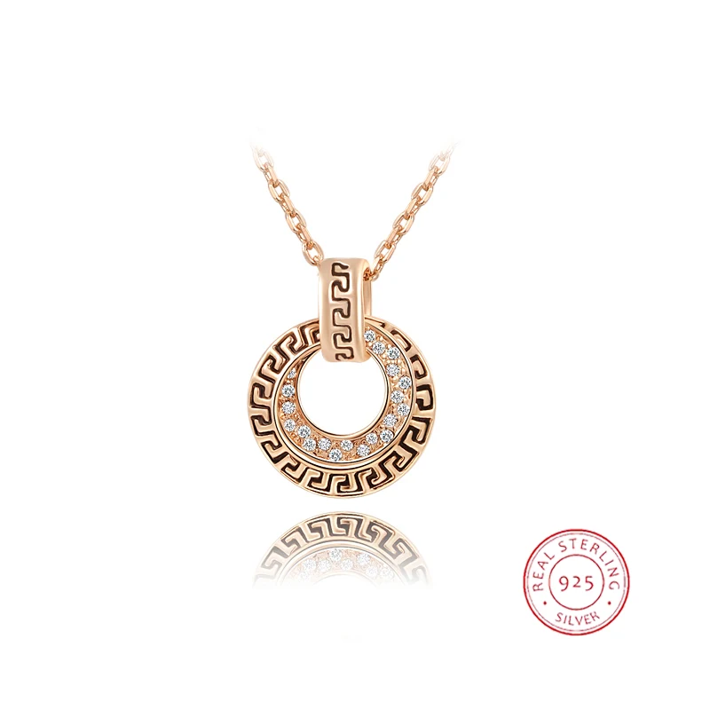 

925 Sterling Silver Stone Jewellery Vintage Pendant Fine Travel Necklaces, Rose gold plating