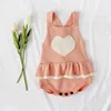 pink color baby clothes romper braces rompers baby girl knit loving heart pattern romper