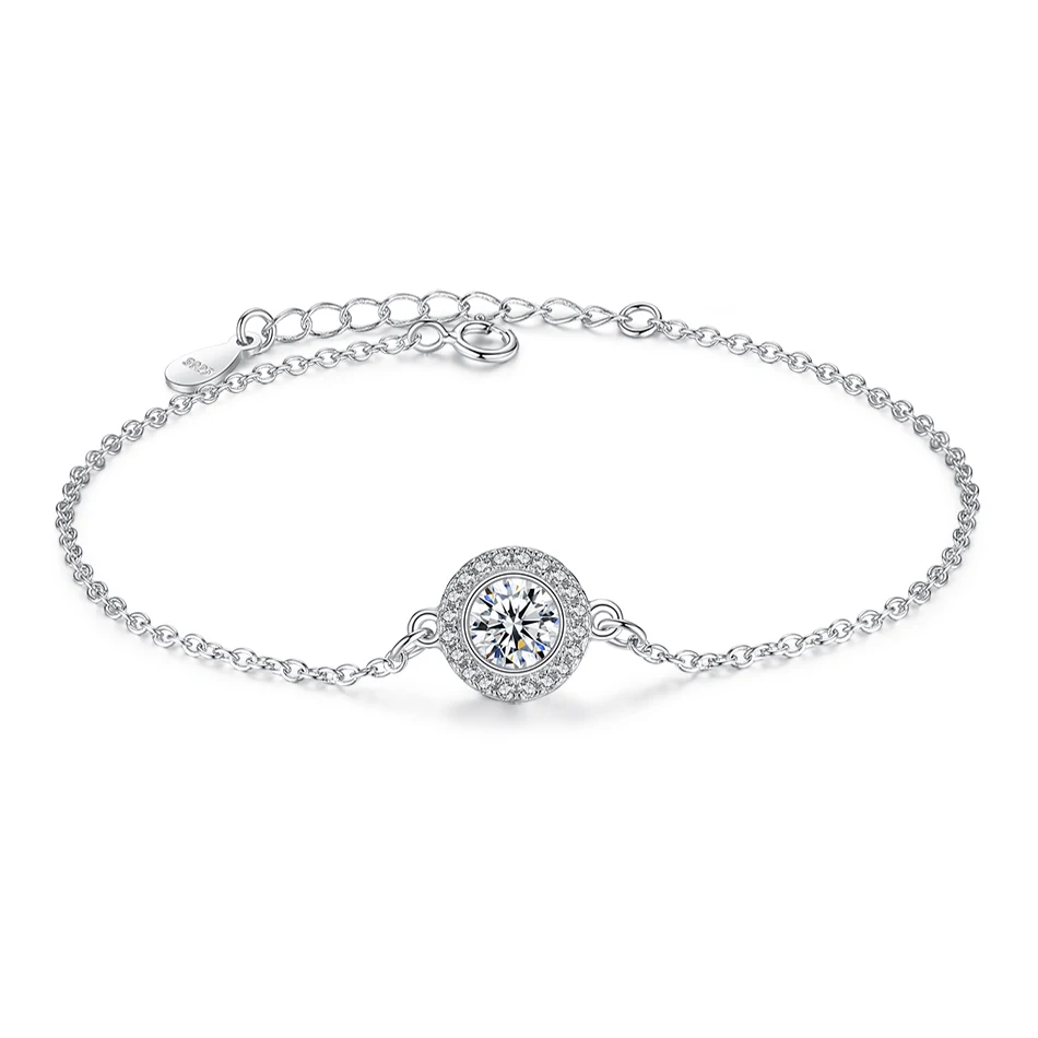 

Classic 925 Sterling Silver Adjustable Chain Bracelet with Sparkling Crystal Round Charm Bracelet For Women Fashion Jewelry