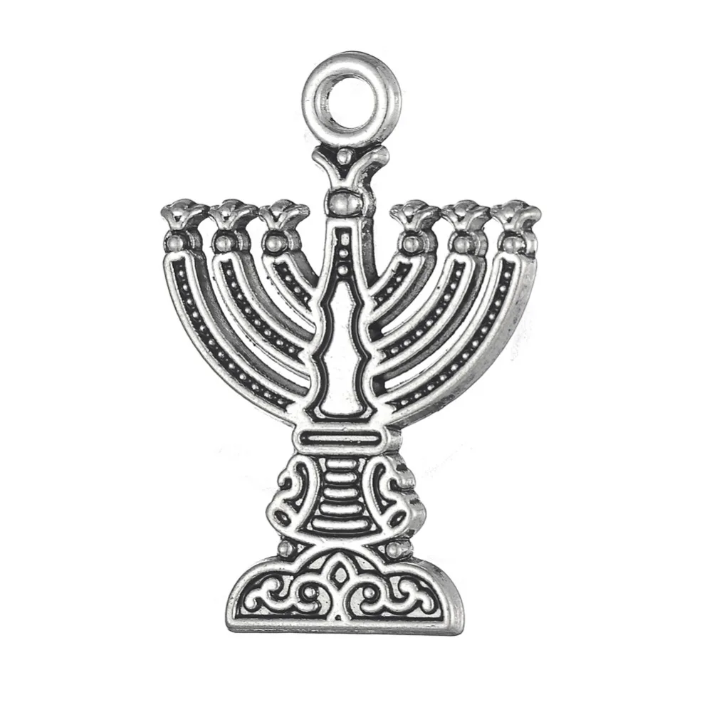 

Wholesale Jewish Zinc Alloy Antique Silver Or Gold Plated Menorah Charm Jewelry, Antique silver/gold