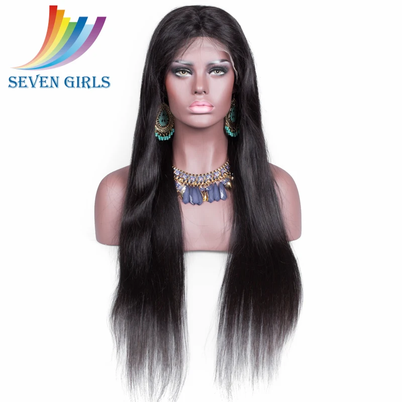 

Sevengirls natural color 180% density straight Brazilian human virgin hair lace front wig