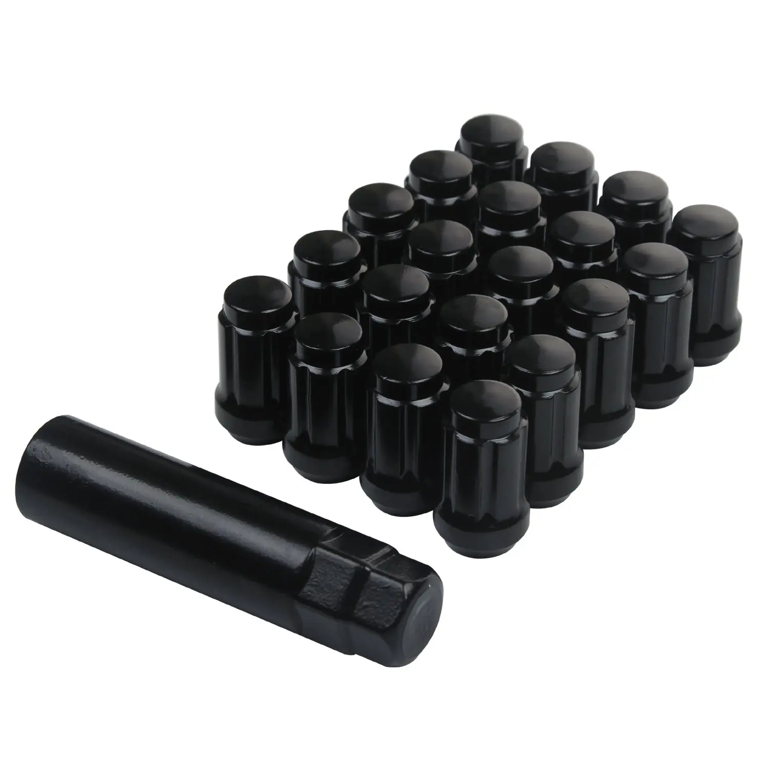 Set of 20 Muteki 41885B Black 12mm x 1.25mm Closed End Spline Drive Lug Nut Set with Key,