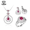 Fantastic Pure 925 Silver Wedding Bridal Jewelry Set With Ruby Rhinestone