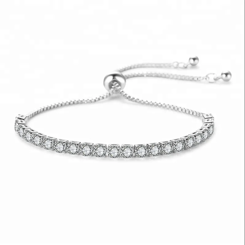 

RAKOL B144 Fashion Cubic Zirconia Adjustable Bracelet Round Cut Crystal Wedding Jewelry B144, As picture