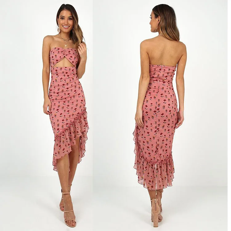 

2019 fashion summer beach women sexy sleeveless rose floral dress
