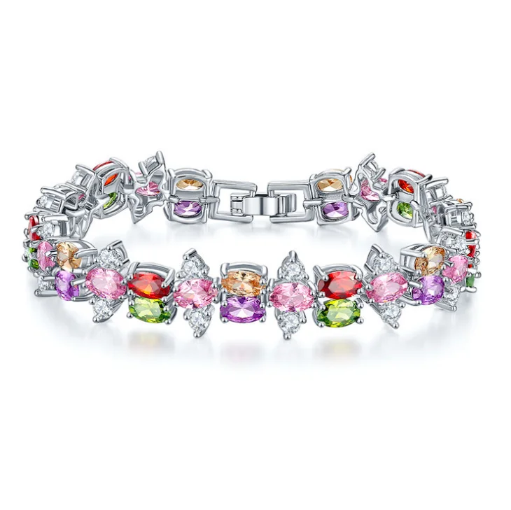

Korea crystal shine double row women color cz zircon chain bracelet