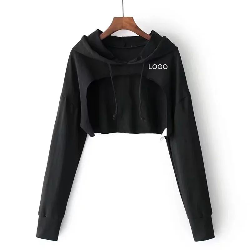 

custom logo women's fashion short hoodie with long sleeves
